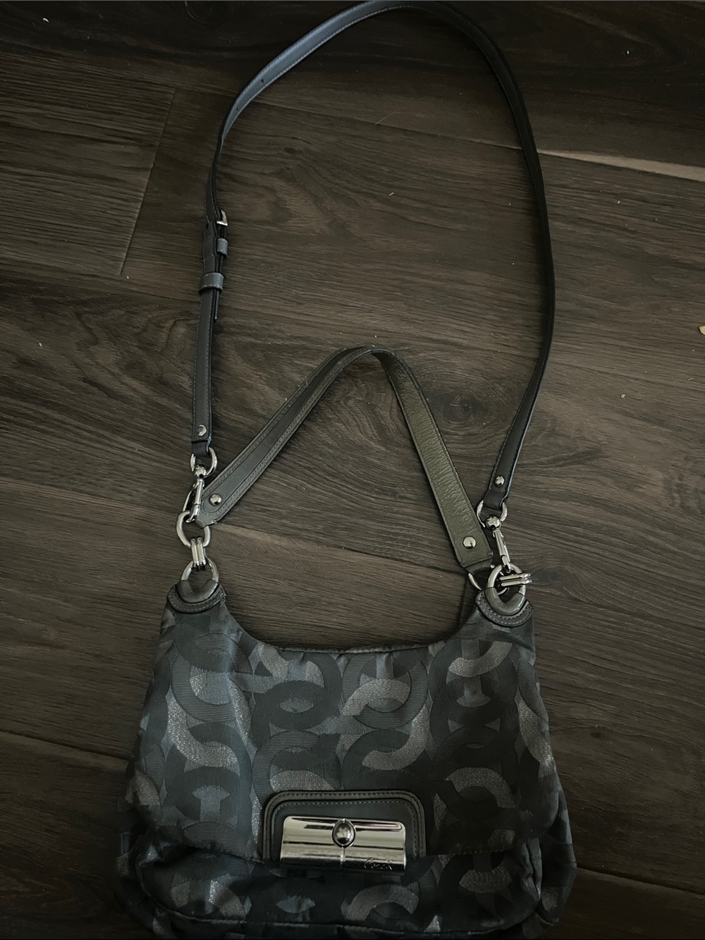 Coach Gray Signature Shoulder Bag with Silver Hardware